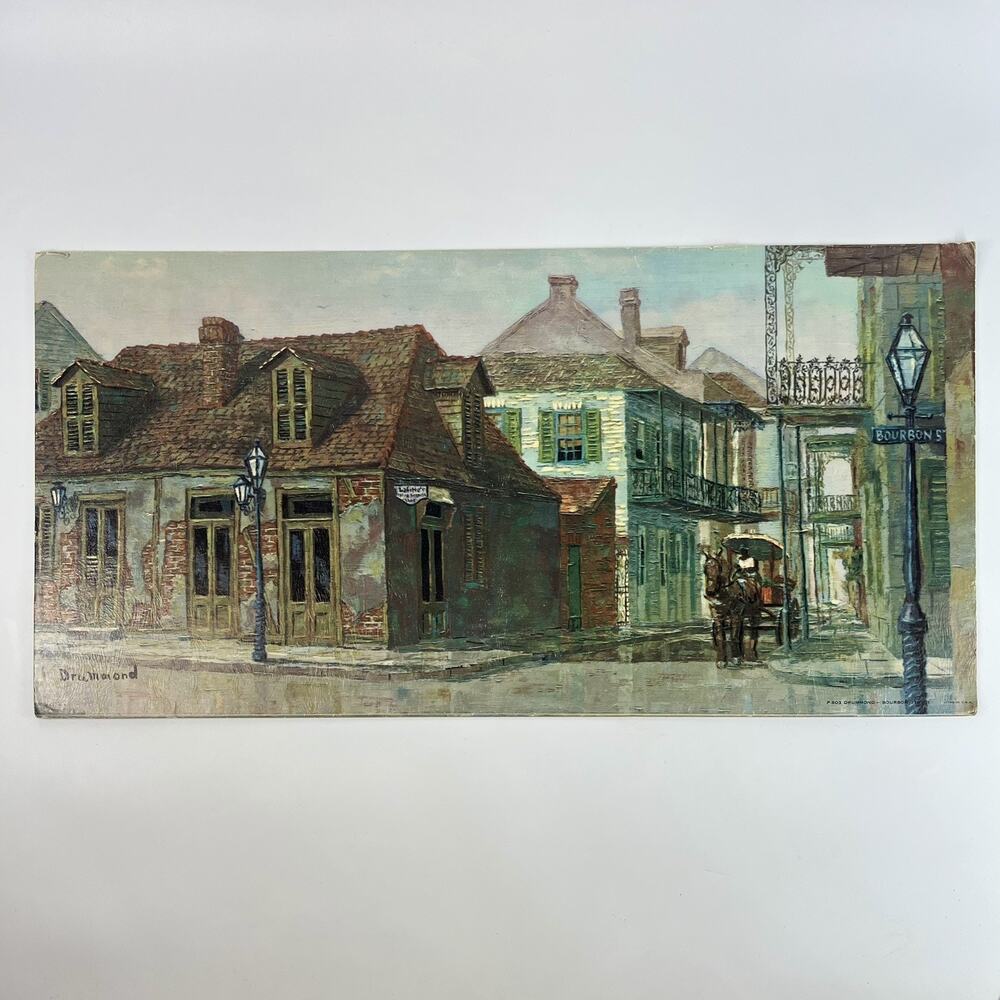 French Quarter Bourbon Street Litho Art Print On Card George Drummond 24” x 12”